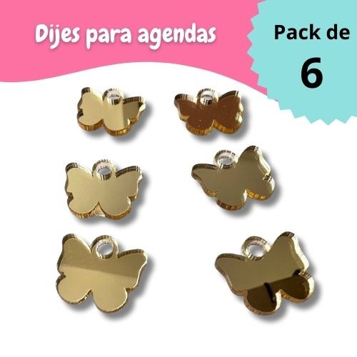 DIJE DE MARIPOSA DORADO ESPEJO PARA AGENDA (6 PCS)