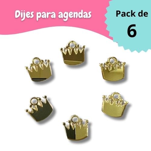 DIJE DE CORONA DORADO ESPEJO PARA AGENDA (6 PCS)