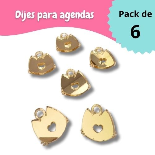 DIJE DE GATO DORADO ESPEJO PARA AGENDA (6 PCS)