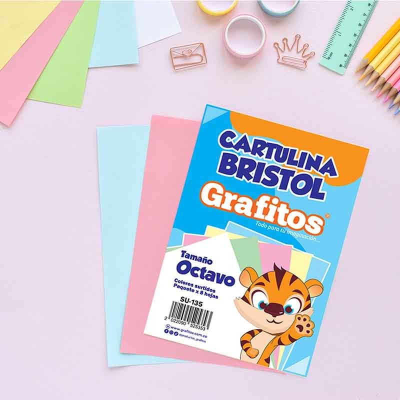 CARTULINA BRISTOL GRAFITOS TAMAÑO 1/8 ( 8 HOJAS)