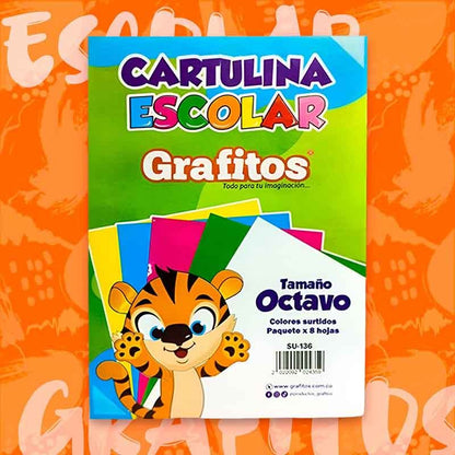 CARTULINA ESCOLAR GRAFITOS TAMAÑO 1/8 ( 8 HOJAS)