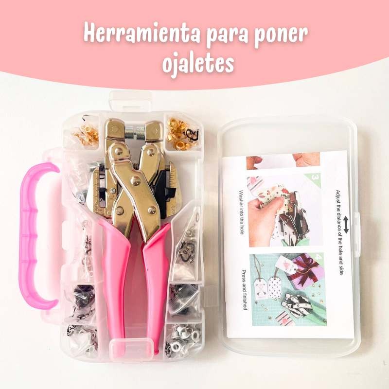 HERRAMIENTA PARA COLOCAR OJALETES CON ESTUCHE ROSA
