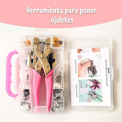 HERRAMIENTA PARA COLOCAR OJALETES CON ESTUCHE ROSA