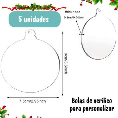 BOLAS PLASTICAS DE NAVIDAD TRANSPARENTES  7.6cm (5 pcs)