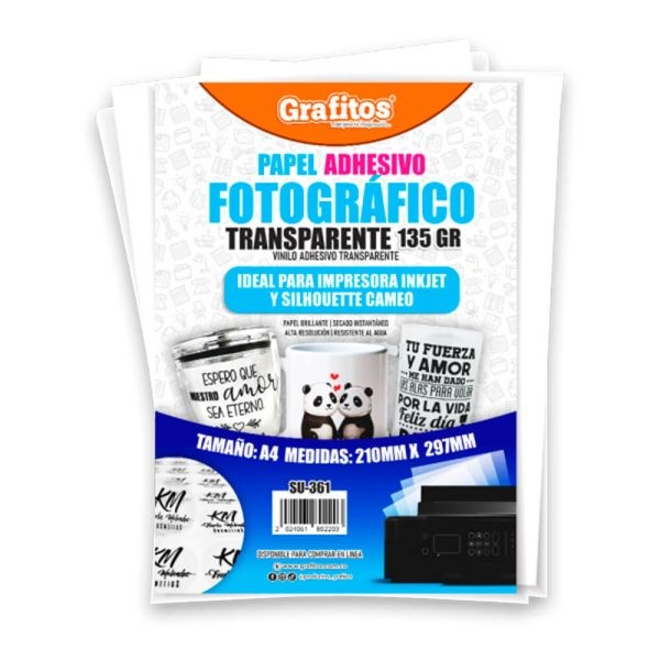 VINILO ADHESIVO TRANSPARENTE IMPRIMIBLE 135 gr (20 HOJAS)