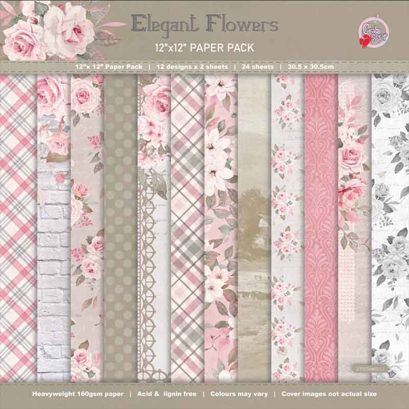 SET DE PAPELES ELEGANT FLOWERS DE 30.5 X 30.5 CM (24 HOJAS)
