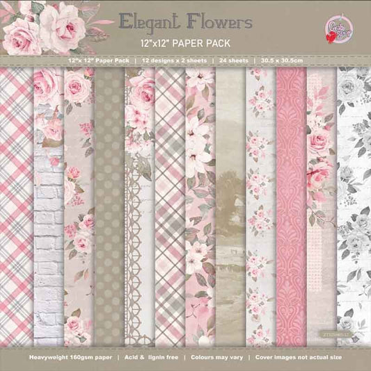 SET DE PAPELES ELEGANT FLOWERS DE 30.5 X 30.5 CM (24 HOJAS)