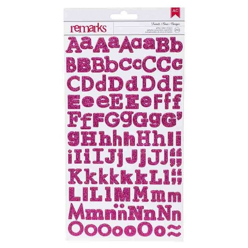 STICKERS DE ABECEDARIO FUCSIA CON GLITTER (215 PCS)