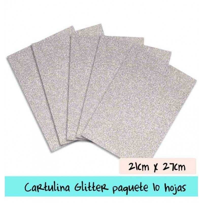 CARTULINA GLITTER PLATA 21cm x 27cm 250 gr (10 PCS)