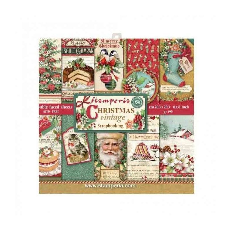 PAPEL STAMPERIA CHRISTMAS VINTAGE 20,3 cm x 20,3 cm (10 PCS)