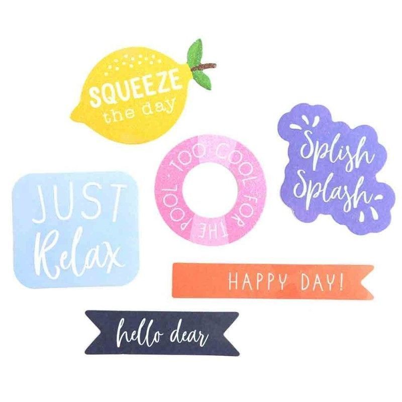 DIE CUTS CON FRASES SUMMER TIME PEBBLES (40 PCS)