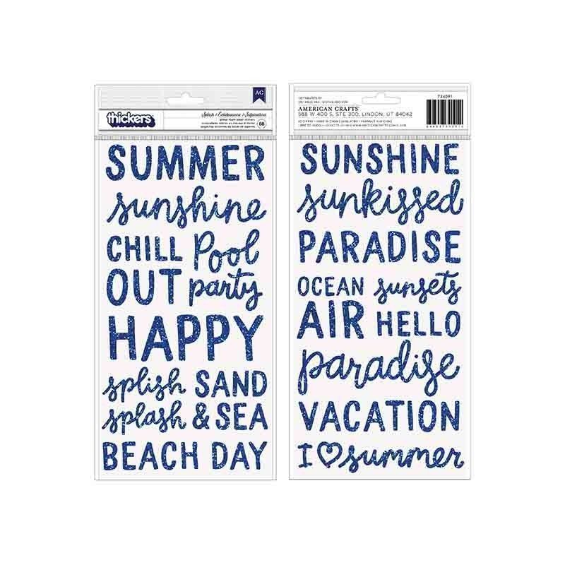 STICKERS PALABRAS CON GLITTER AZUL SUMMER TIME PEBBLES (88 PCS)