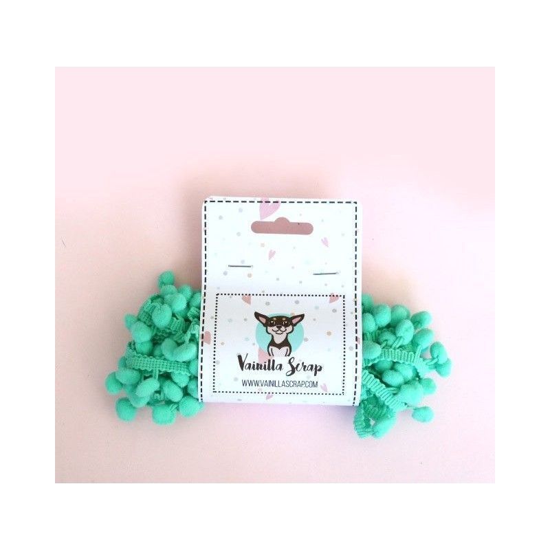 CINTA DE POMPÓN MEDIANO VERDE CLARO (5 METROS)