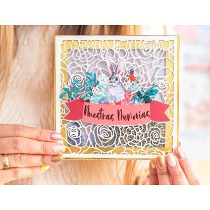 CHIPBOARD MADERA CUADRADO DE FLORES 14 X 14 CM GRATITUD