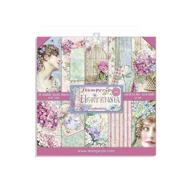 BLOC 10 HOJAS HORTENSIA  (20 X 20 CM) DOBLE CARA