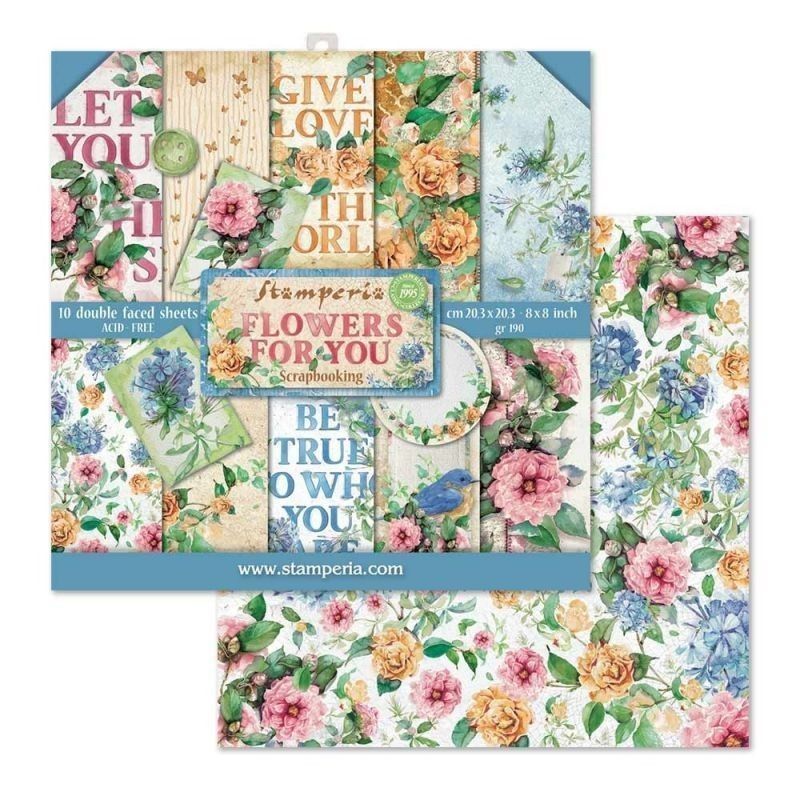BLOC 10 HOJAS FLOWERS FOR YOU AQUARELLE (20 X 20 CM) DOBLE CARA