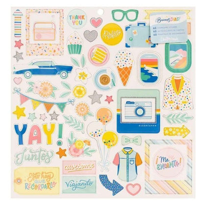 STICKERS EN CHIPBOARD BUENOS DIAS (60 PCS)