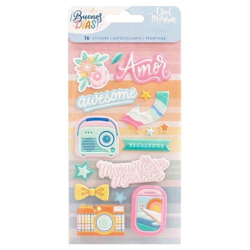 PEGATINAS PUFFY GRABADAS BUENOS DIAS (16 PCS)