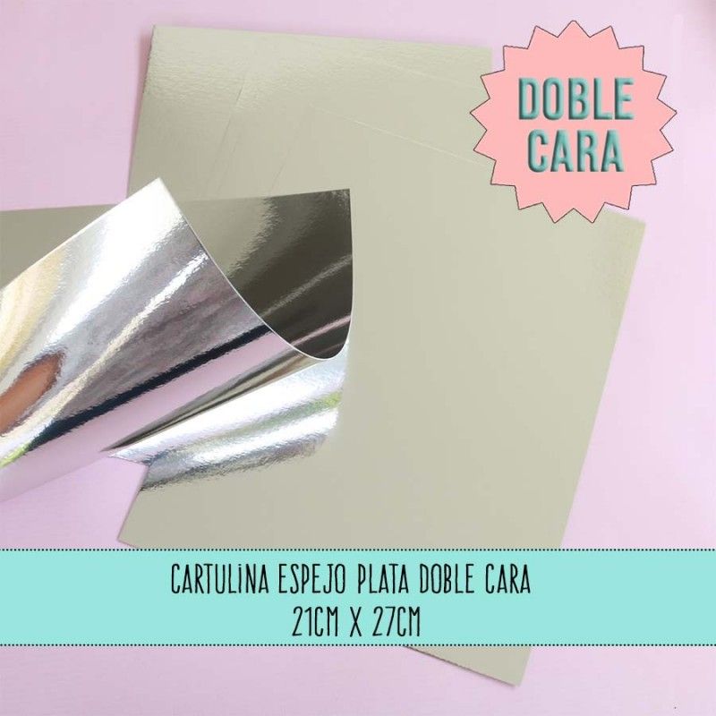 CARTULINA DOBLE CARA ESPEJO PLATA 21cm x 27cm (10 PCS)
