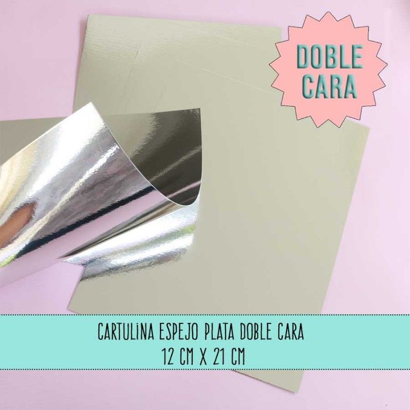 CARTULINA DOBLE CARA ESPEJO PLATA 12cm x 21cm (10 PCS)