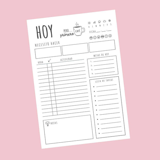 PACK DE HOJAS PLANNER PRIMERO MI CAFE (100 HOJAS)