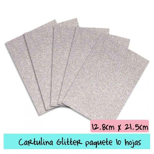 CARTULINA GLITTER PLATA 14cm x 21cm 250 gr (10 PCS)