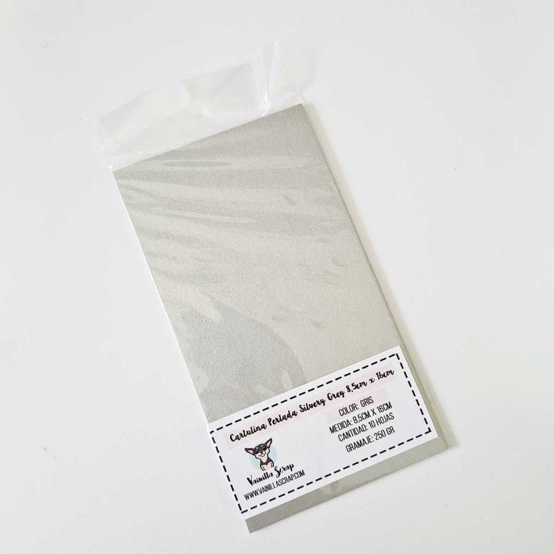 CARTULINA PERLADA SILVERY GREY 250 GR 8,5 x 16cm (10 hojas)