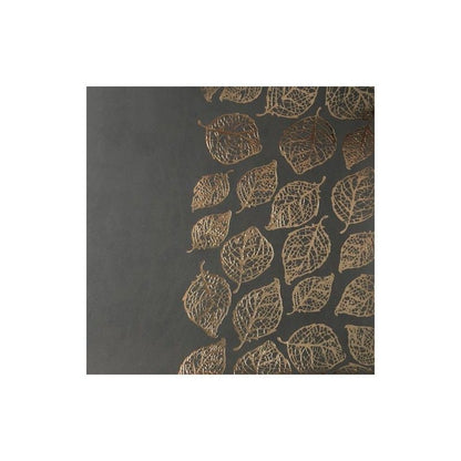 ECOPIEL GRIS CON ESTAMPADO DE HOJAS DORADAS 50cm x 25cm