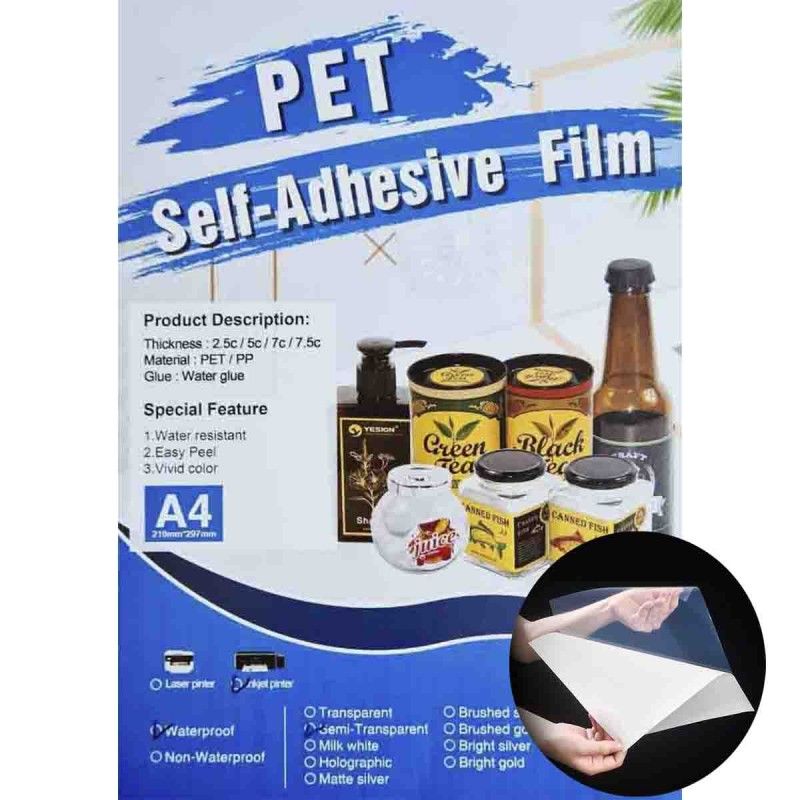 PET  ADHESIVO SEMITRANSPARENTE IMPRIMIBLE PET  (5 HOJAS)